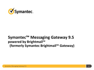 Symantec™ Messaging Gateway 9.5
    powered by Brightmail™
     (formerly Symantec Brightmail™ Gateway)




Symantec Messaging Gateway 9.5                 1
 