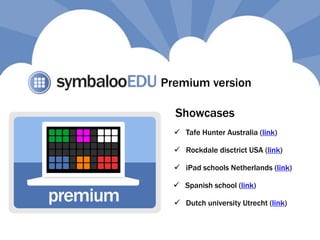  Tafe Hunter Australia (link)
 iPad schools Netherlands (link)
 Spanish school (link)
 Dutch university Utrecht (link)
 Rockdale disctrict USA (link)
Showcases
Premium version
 