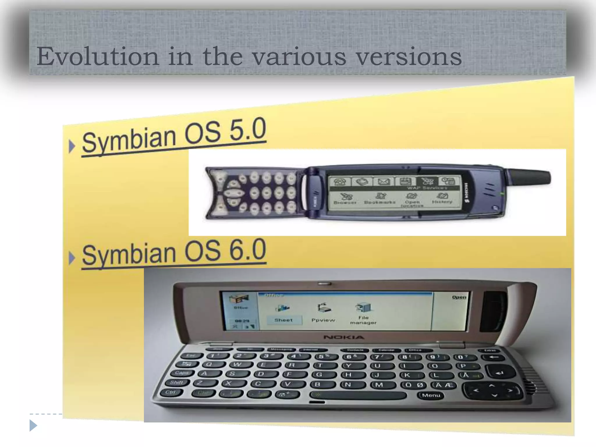 Evolution in the various versions
 