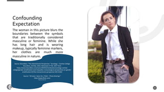 22
Confounding
Expectation
The woman in this picture blurs the
boundaries between the symbols
that are traditionally considered
masculine or feminine. While she
has long hair and is wearing
makeup, typically feminine markers,
her clothes are much more
masculine in nature.
Source: Boundless. “The Interactionist Perspective.” Sociology – Cochise College
Boundless, 26 May. 2016. Retrieved 27 Feb. 2017 from
https://www.boundless.com/users/493555/textbooks/sociology-cochise-
college/gender-stratification-and-inequality-11/sociological-perspectives-on-gender-
stratification-87/the-interactionist-perspective-505-6184/
Source: “All sizes | lacie 15s | Flickr – Photo Sharing!.”
http://www.flickr.com/
Flickr CC BY 2.0.
 