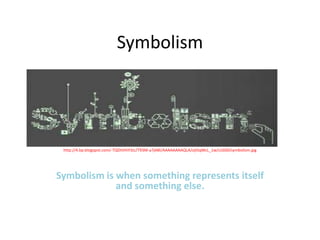 Symbolism




 http://4.bp.blogspot.com/-TQDtVHiY3Jc/T93M-a7jABI/AAAAAAAAQLA/ojtSqMcL_1w/s1600/symbolism.jpg




Symbolism is when something represents itself
             and something else.
 