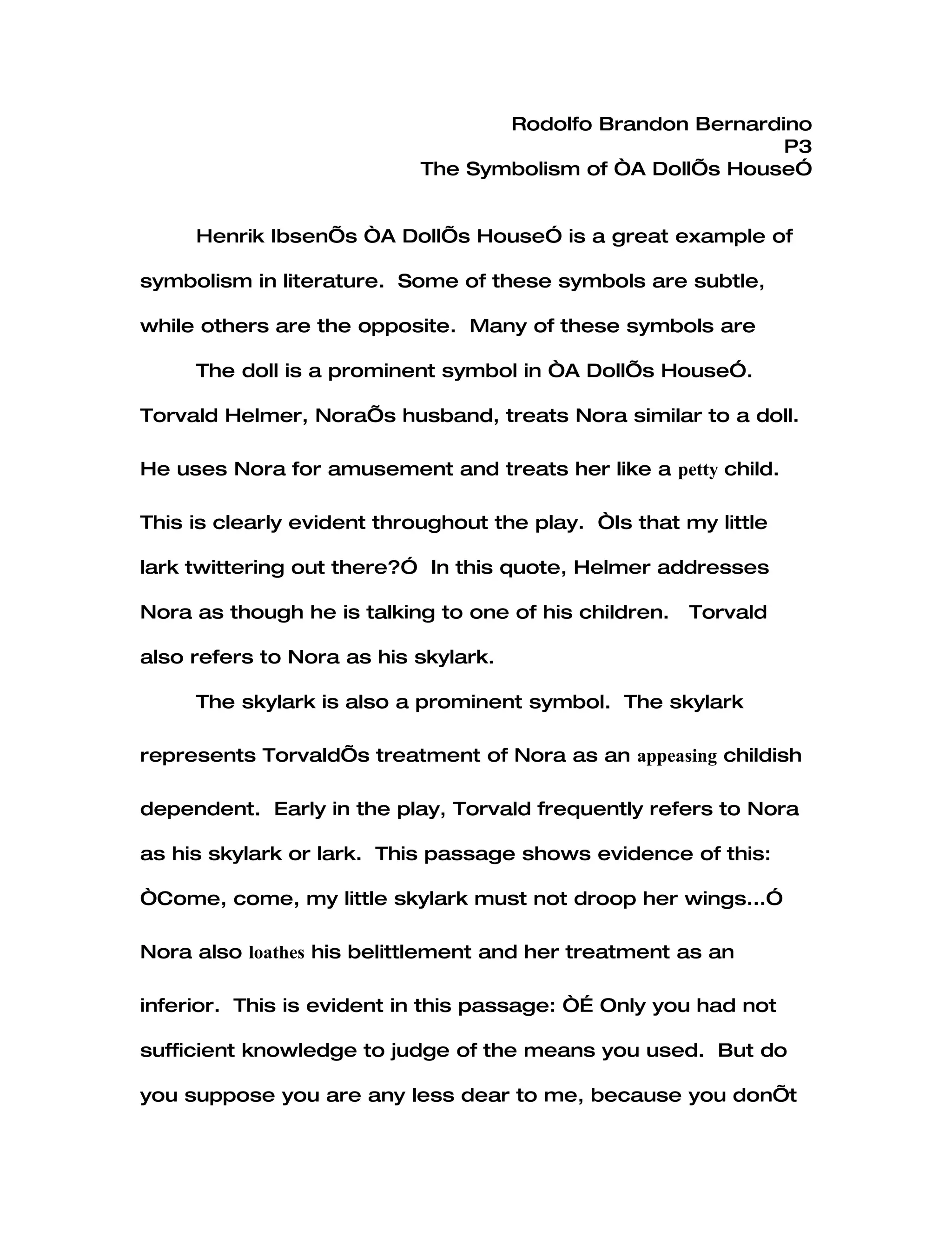 Symbolism Essay | DOC