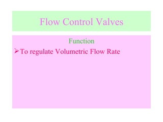 Flow Control Valves Function To regulate Volumetric Flow Rate 