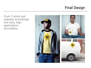 From T-shirts and
websites to buildings
and vans, logo
applications
are endless.
Final Design
 