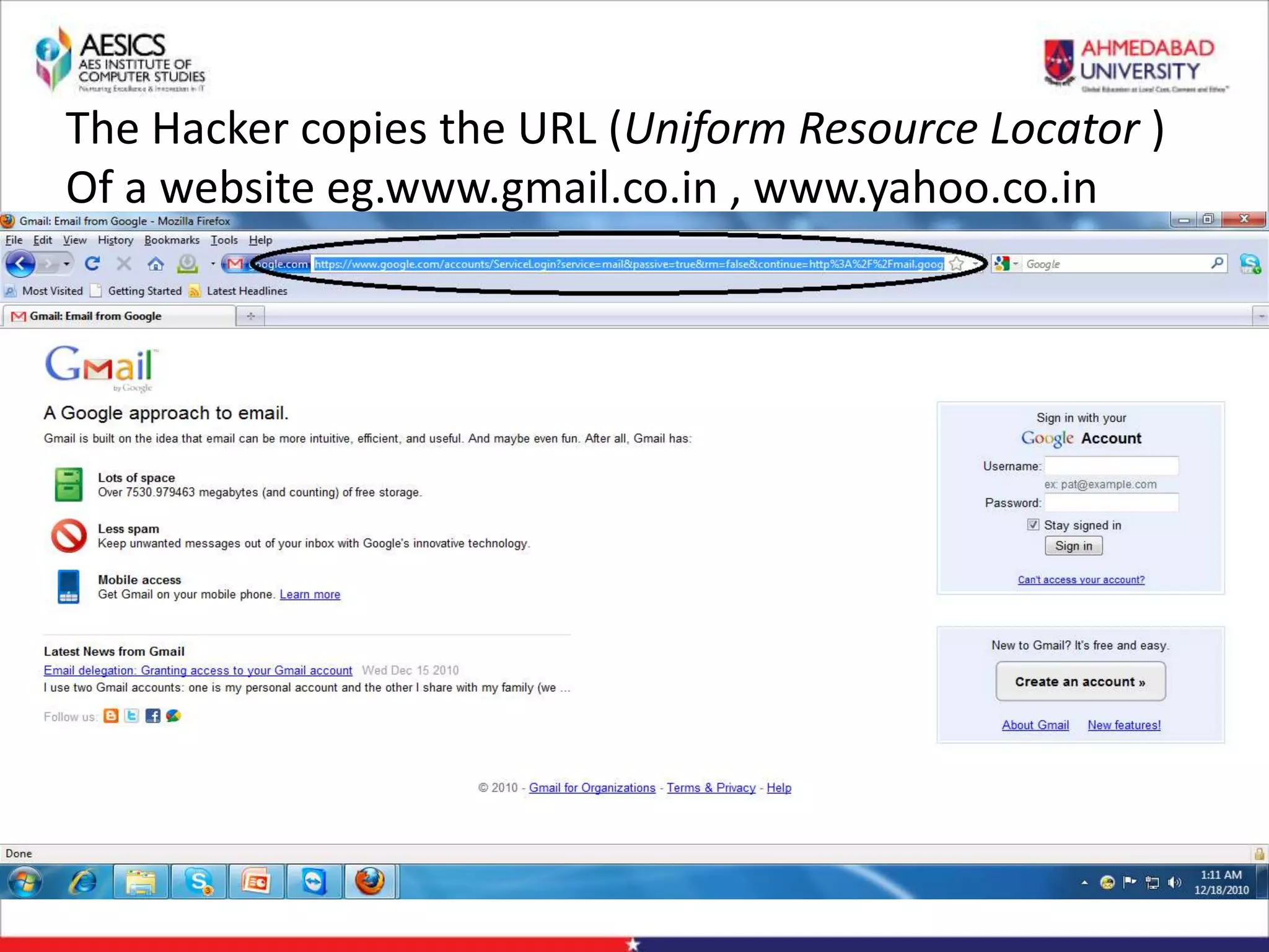The Hacker copies the URL (Uniform Resource Locator )
Of a website eg.www.gmail.co.in , www.yahoo.co.in
 