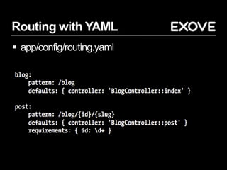 Routing with YAML
 app/config/routing.yaml
 