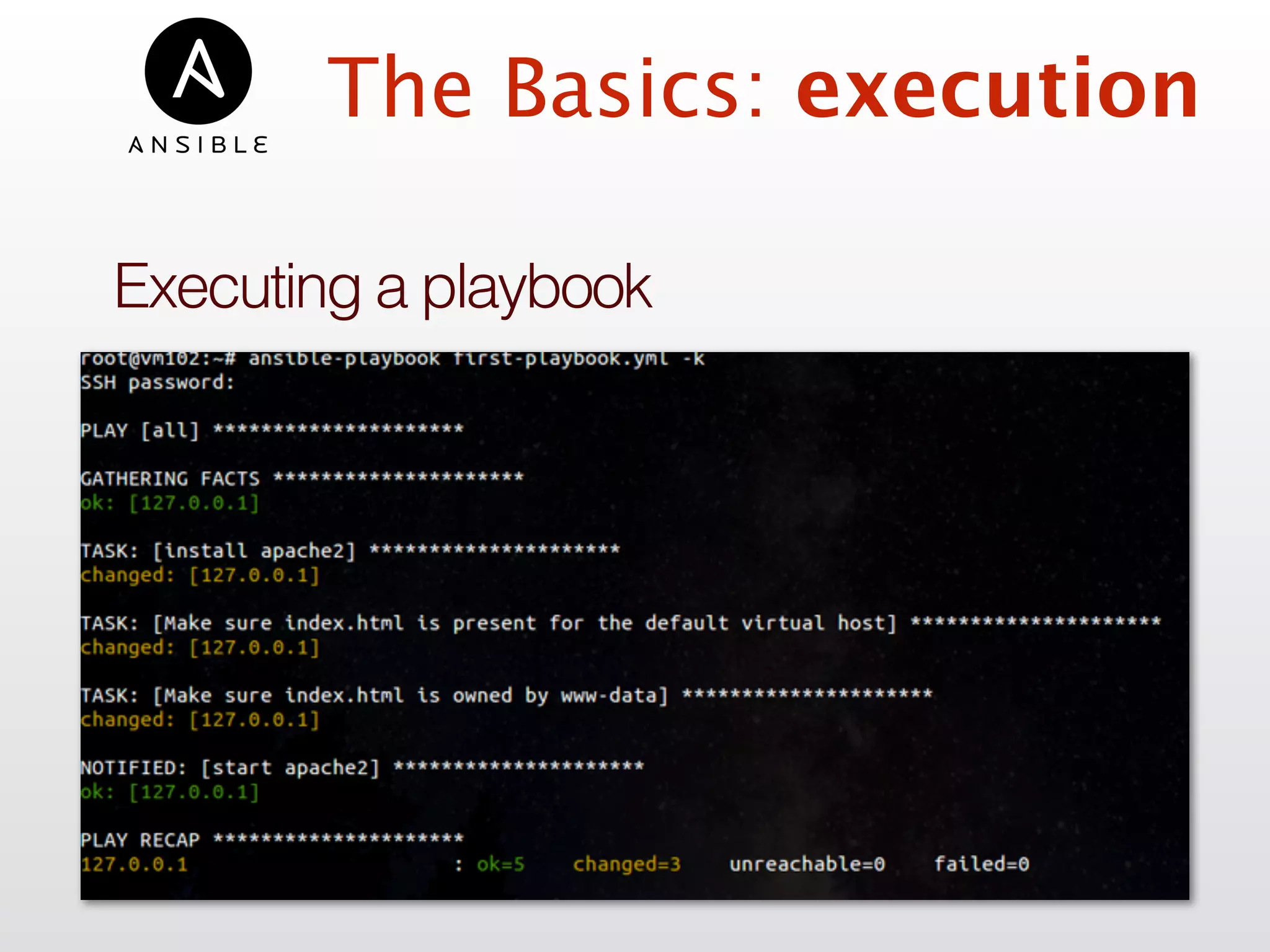 The Basics: execution
Executing a playbook
 