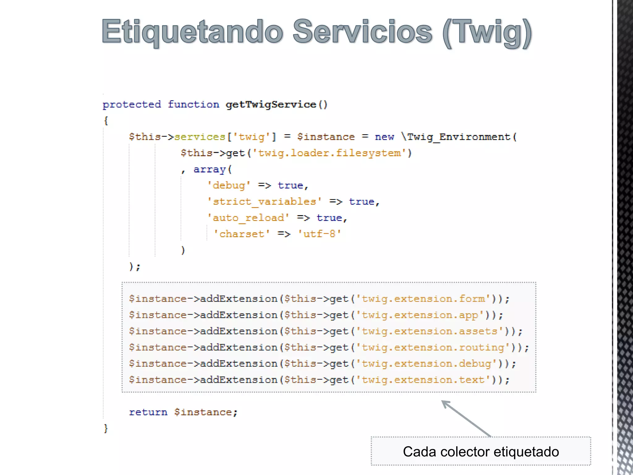 Cada colector etiquetado
 