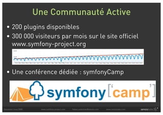 Une Communauté Active
  • 200 plugins disponibles
  • 300 000 visiteurs par mois sur le site officiel
    www.symfony-project.org



  • Une conférence dédiée : symfonyCamp




Solutions Linux 2008    www.symfony-project.com   fabien.potencier@sensio.com   www.sensiolabs.com
 
