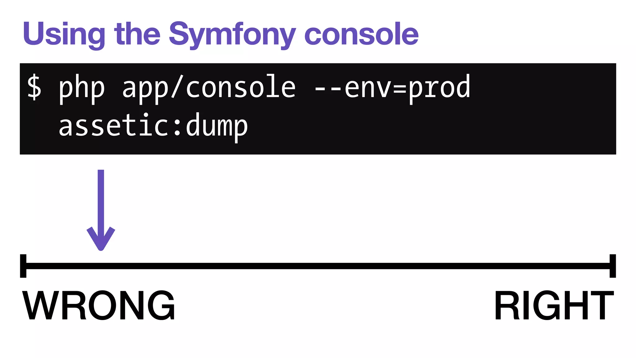Using the Symfony console 
$ php app/console --env=prod 
assetic:dump 
WRONG RIGHT 
 
