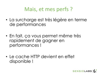 Mais, et mes perfs ?La surcharge est très légère en terme de performancesEn fait, ça vous permet même très rapidement de gagner en performances !Le cache HTTP devient en effet disponible !