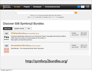 http://symfony2bundles.org/

Thursday, August 18, 11
 