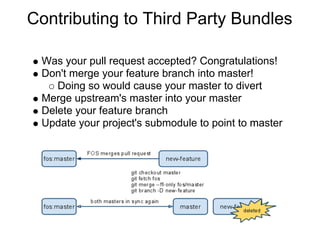 Contributing to Third Party Bundles

 Was your pull request accepted? Congratulations!
 Don't merge your feature branch in...