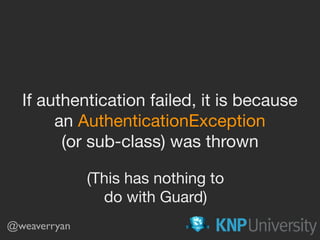 @weaverryan
If authentication failed, it is because

an AuthenticationException

(or sub-class) was thrown
(This has nothing to

do with Guard)
 