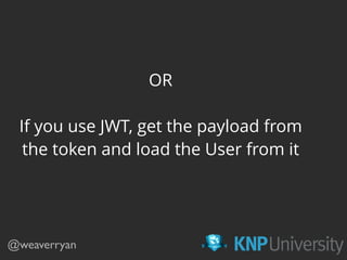 OR
If you use JWT, get the payload from
the token and load the User from it
@weaverryan
 