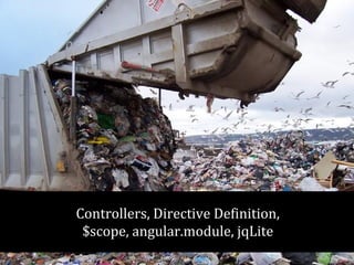 Controllers, Directive Definition, 
$scope, angular.module, jqLite 
 