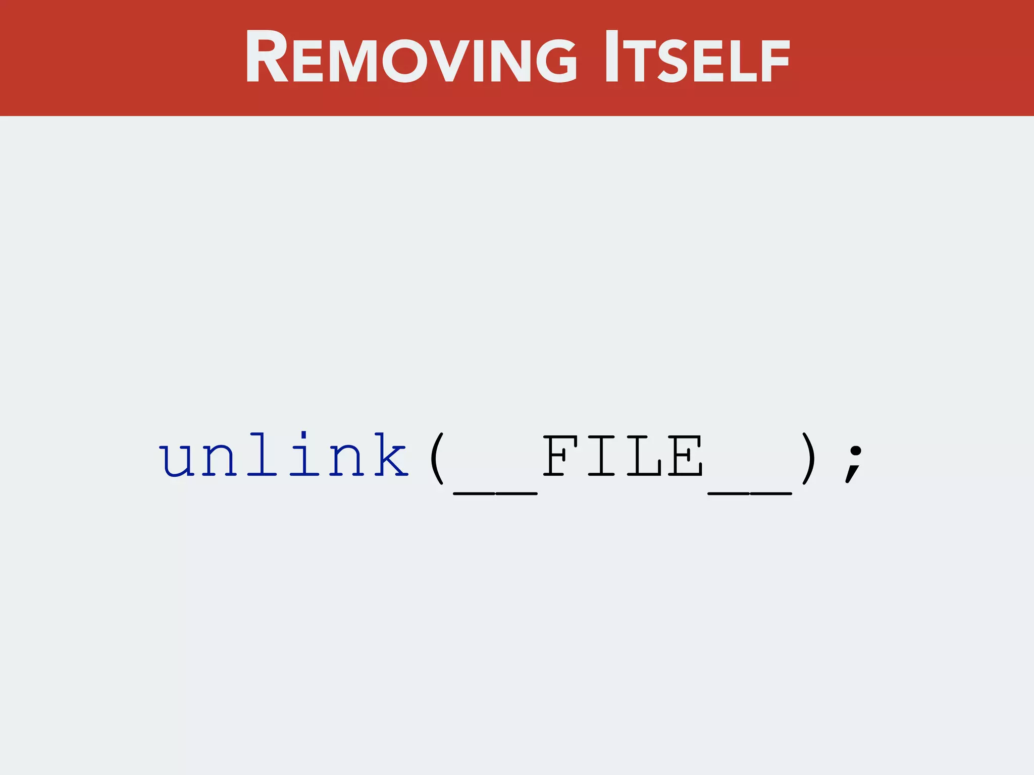 unlink(__FILE__);
REMOVING ITSELF
 