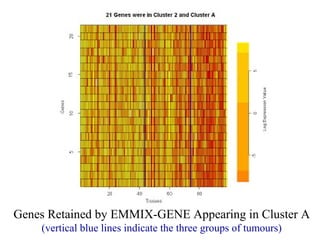 Genes Retained by EMMIX-GENE Appearing in Cluster A
    (vertical blue lines indicate the three groups of tumours)
 