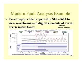 148
Modern Fault Analysis Example
• Event capture file is opened in SEL-5601 to
view waveforms and digital elements of event.
Ferris initial fault:
Unknown
source voltage
 
