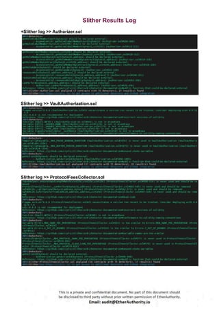 Slither Results Log
+Slither log >> Authorizer.sol
Slither log >> VaultAuthorization.sol
Slither log >> ProtocolFeesCollector.sol
 