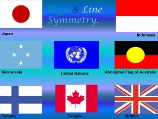 Flags & Line
Symmetry.
Japan

Micronesia

Finland

Indonesia

United Nations

Aboriginal Flag of Australia

Canada

British

 
