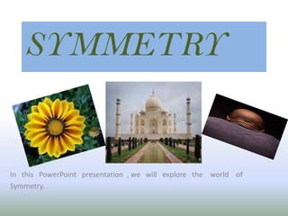 SYMMETRY
In this PowerPoint presentation , we will explore the world of
Symmetry.
 