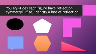 You Try—Does each figure have reflection
symmetry? If so, identify a line of reflection.
 