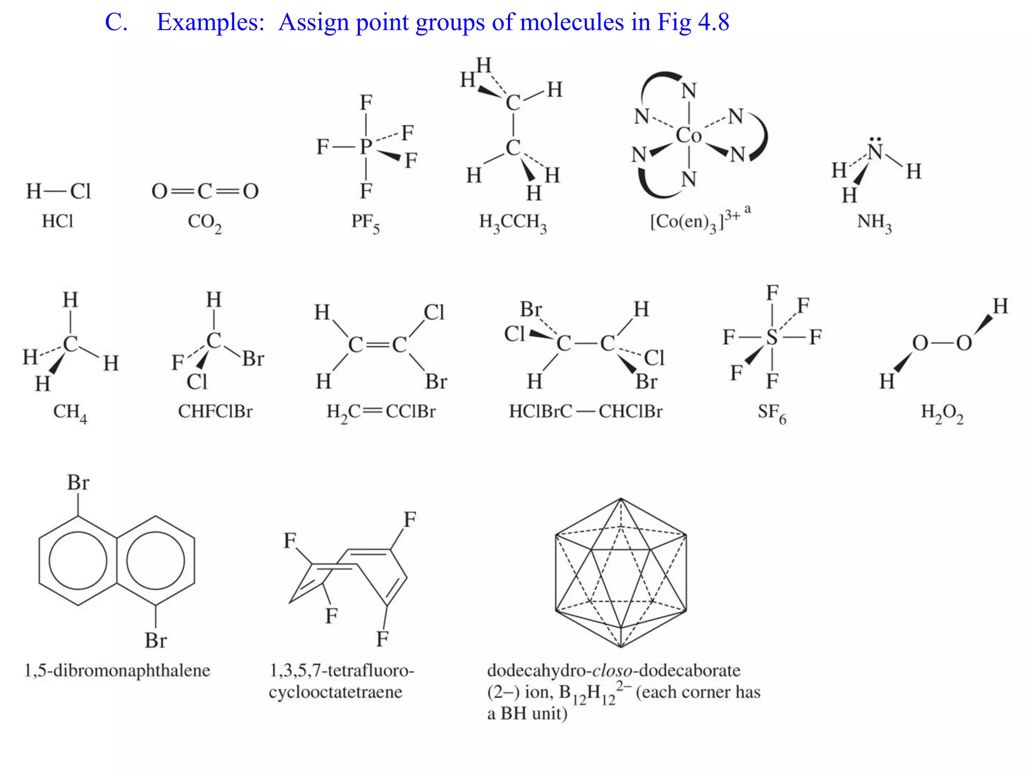 C.   Examples: Assign point groups of molecules in Fig 4.8
 