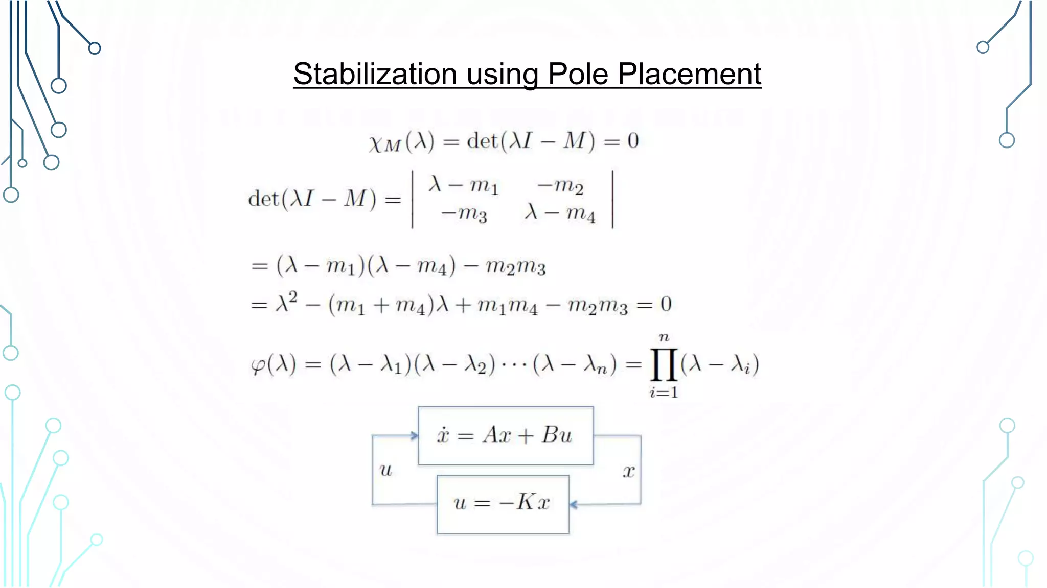 Stabilization using Pole Placement