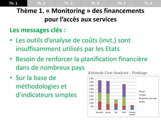 Thème 1. « Monitoring » des financements
pour l’accès aux services
Les messages clés :
• Les outils d’analyse de coûts (in...