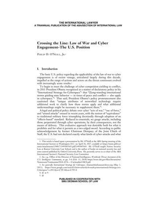 Crossing the Line: The Law of War and Cyber Engagement - A Symposium | PDF