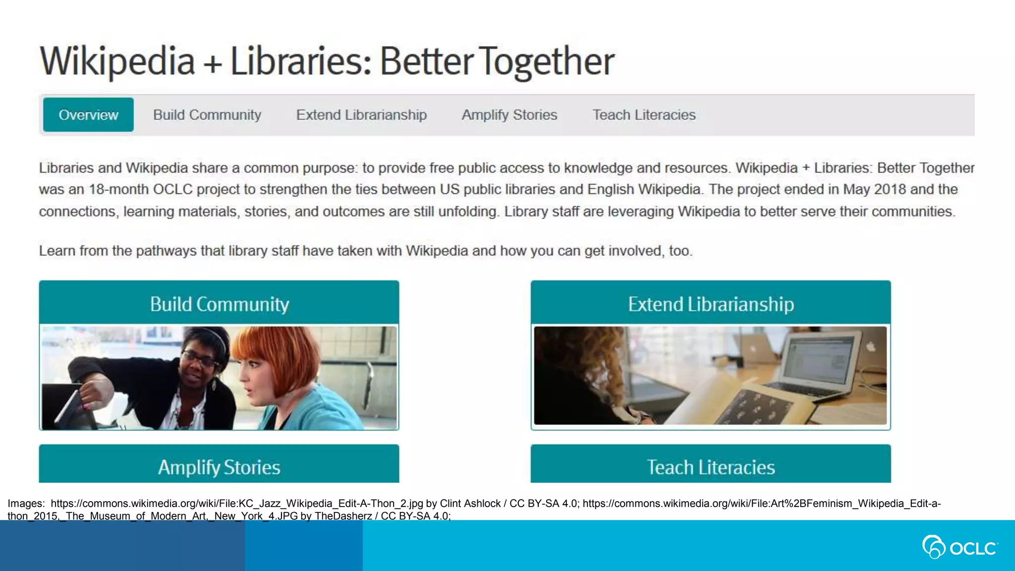 Images: https://commons.wikimedia.org/wiki/File:KC_Jazz_Wikipedia_Edit-A-Thon_2.jpg by Clint Ashlock / CC BY-SA 4.0; https://commons.wikimedia.org/wiki/File:Art%2BFeminism_Wikipedia_Edit-a-
thon_2015,_The_Museum_of_Modern_Art,_New_York_4.JPG by TheDasherz / CC BY-SA 4.0;
 
