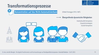 Transformationsprozesse
19
Konzentration auf das Nicht-Automatisierbare (Döbeli Honegger 2016: 46ff.)
Übergreifende dynami...