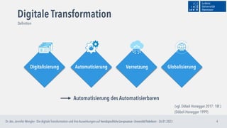 Digitale Transformation
4
Digitalisierung Automatisierung Vernetzung Globalisierung
(vgl. Döbeli Honegger 2017: 18f.)
De
f...