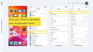M
A
D
E
F
O
R
T
H
I
S
M
O
M
E
N
T
25
Settings > General > About > Name
Give your iPhone a personal
and recognizable name.
 