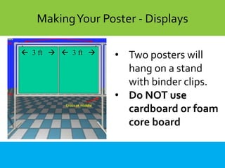 CyaberAcademy: ContentMakingYour Poster - Displays
• Two posters will
hang on a stand
with binder clips.
• Do NOT use
cardboard or foam
core board
 3 ft   3 ft 
 