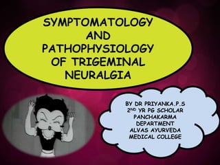 SYMPTOMATOLOGY
AND
PATHOPHYSIOLOGY
OF TRIGEMINAL
NEURALGIA
BY DR PRIYANKA.P.S
2ND YR PG SCHOLAR
PANCHAKARMA
DEPARTMENT
ALVAS AYURVEDA
MEDICAL COLLEGE
 
