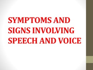 SYMPTOMS AND
SIGNS INVOLVING
SPEECH AND VOICE
 