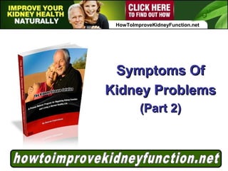 HowToImproveKidneyFunction.net

Symptoms Of
Kidney Problems
(Part 2)

 