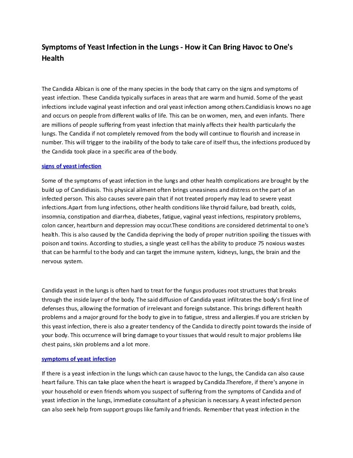 Symptoms of yeast infection in the lungs how it can bring havoc to one's health