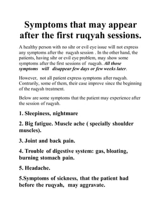 Symptoms that may appear after the first ruqyah sessions. | PDF