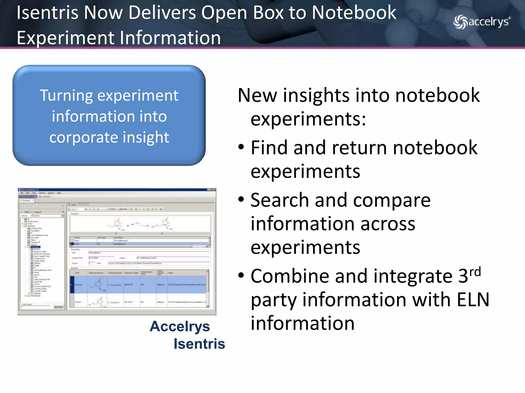 ReportingImageELNBiological Information(Sequences/Structures)IsentrisExplore