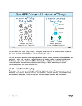 © 2015 Citrix
The final trend I will cover today is new GDP drivers. While GDP can be driven by many forces, we
see some p...