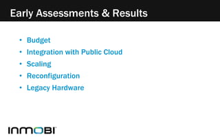 Early Assessments & Results 
• Budget 
• Integration with Public Cloud 
• Scaling 
• Reconfiguration 
• Legacy Hardware 
 