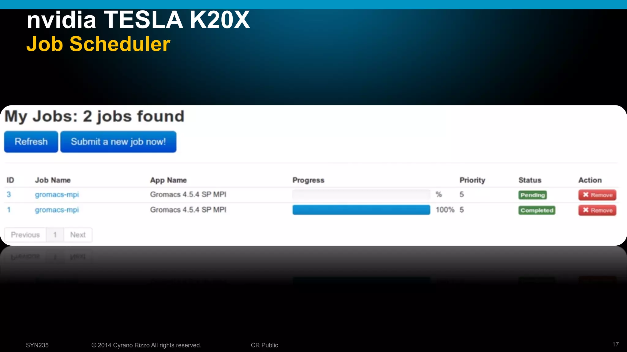 17© 2014 Cyrano Rizzo All rights reserved. CR PublicSYN235
nvidia TESLA K20X
Job Scheduler
 