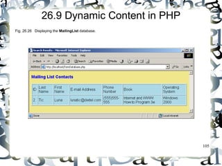 105 
26.9 Dynamic Content in PHP 
Fig. 26.26 Displaying the MailingList database. 
 