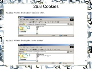 86 
26.8 Cookies 
Fig. 26.22 Cookies directory before a cookie is written. 
Fig. 26.23 Cookies directory after a cookie is written. 
 