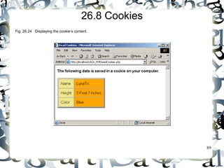 89 
26.8 Cookies 
Fig. 26.24 Displaying the cookie’s content. 
 