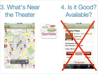 3. What's Near   4. Is it Good?
  the Theater      Available?
 