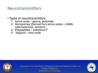 Overview of Synaptic Physiology: Types, Steps and Neurotransmitters | PPTX